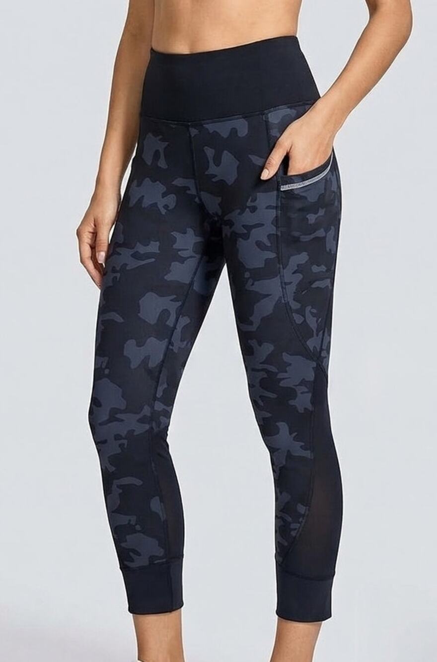 Active Life Medium Blue Black Camoflauge Athletic Leggings Medium Pockets